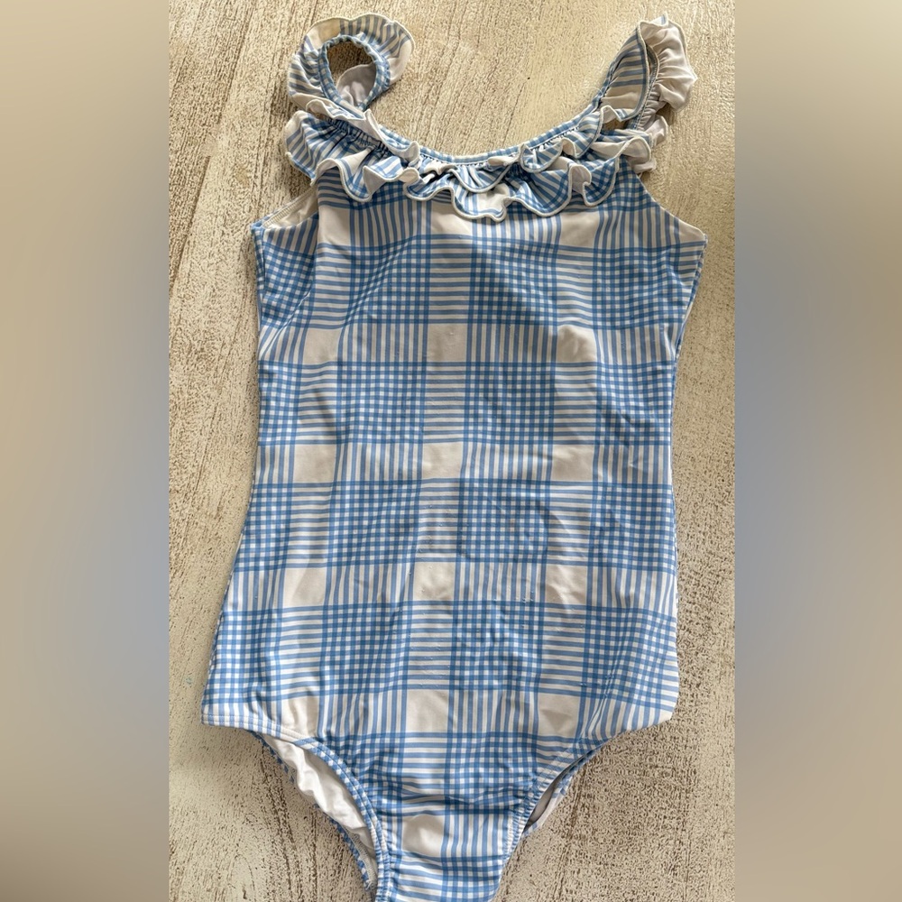 SweetHoney Blue and White Gingham Ruffle One-Piece Swimsuit